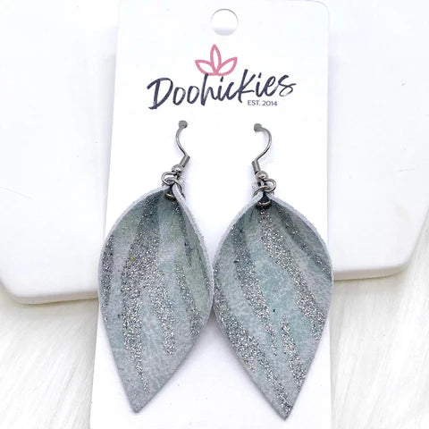 2" Zebra Shimmer Small Petal Earrings - Pale Blue