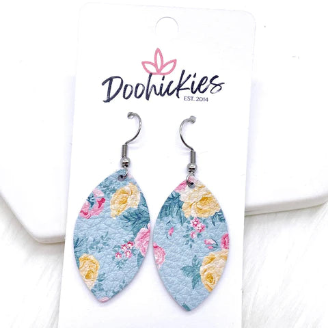 1.5" Lil' Iris Floral Leaf Earrings - Yellow & Pink Floral