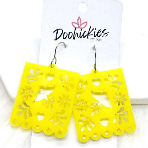 1.5" Papel Picado Earrings - Yellow