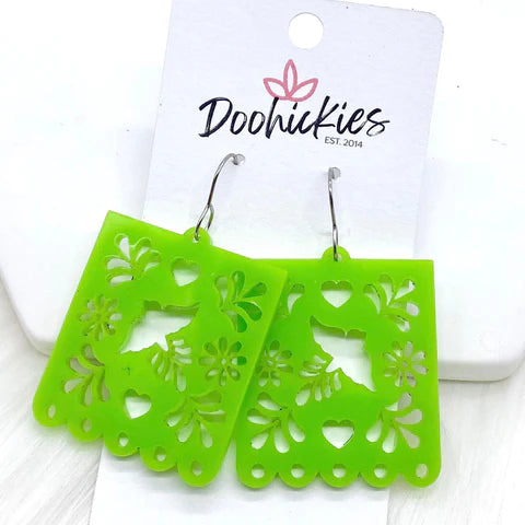 1.5" Papel Picado Earrings - Lime Green