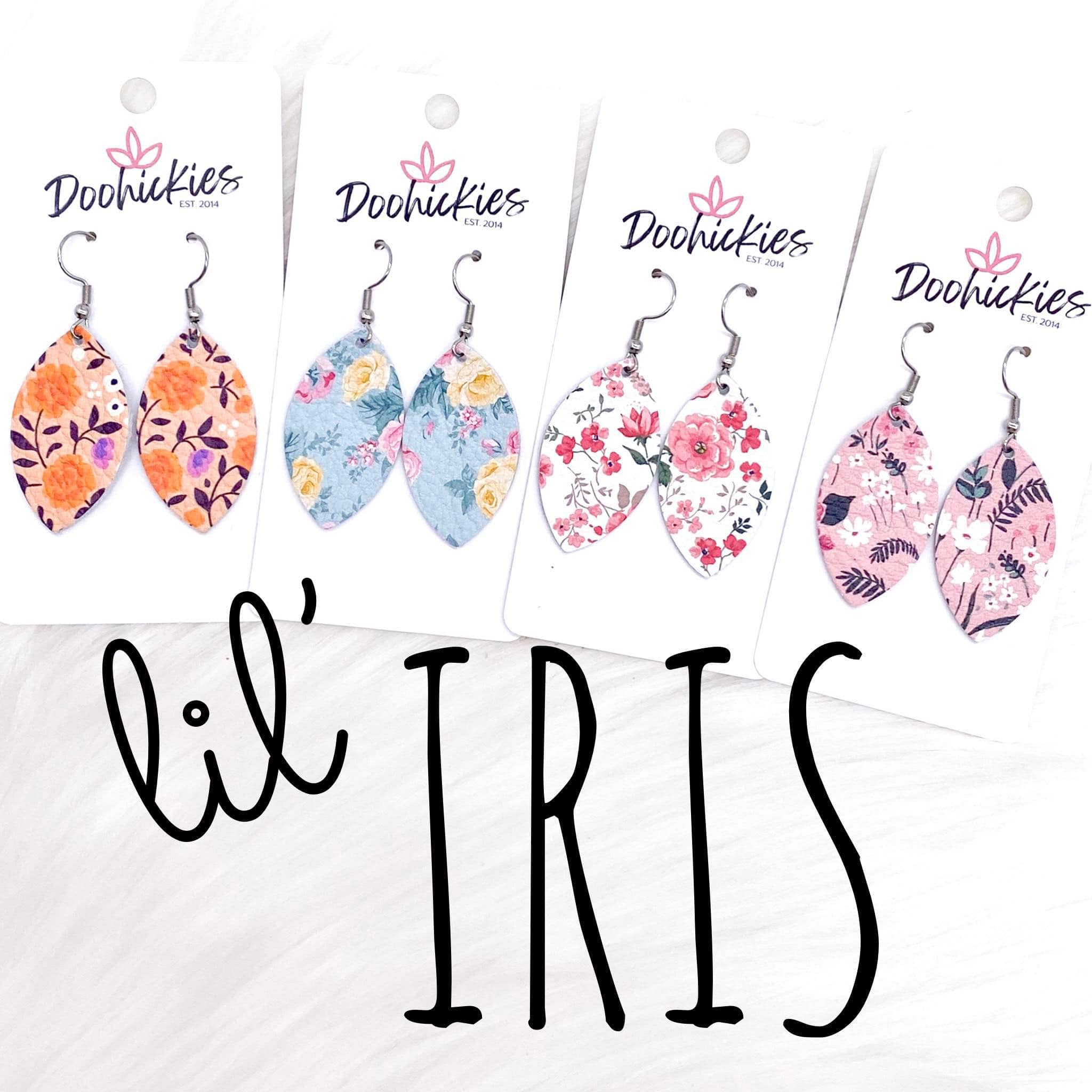 1.5" Lil' Iris Floral Leaf Earrings - Yellow & Pink Floral
