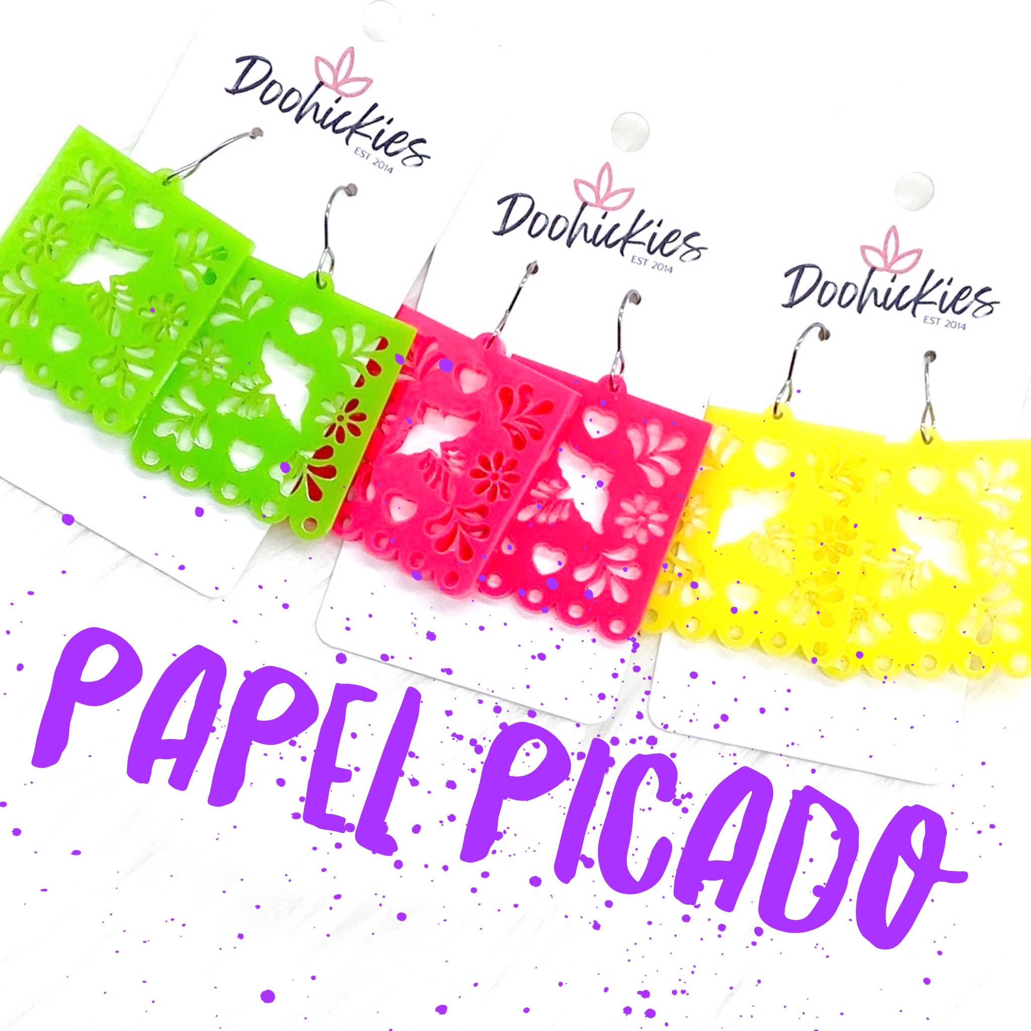 1.5" Papel Picado Earrings - Lime Green