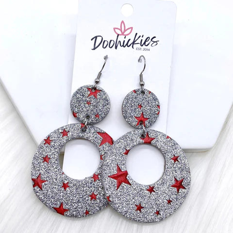 Glittery Patriotic Double O's - Silver & Red