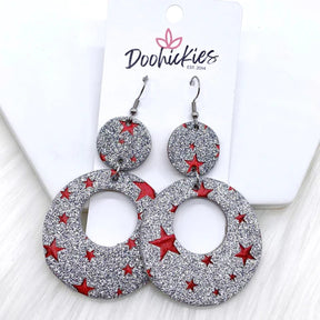Glittery Patriotic Double O's - Silver & Red