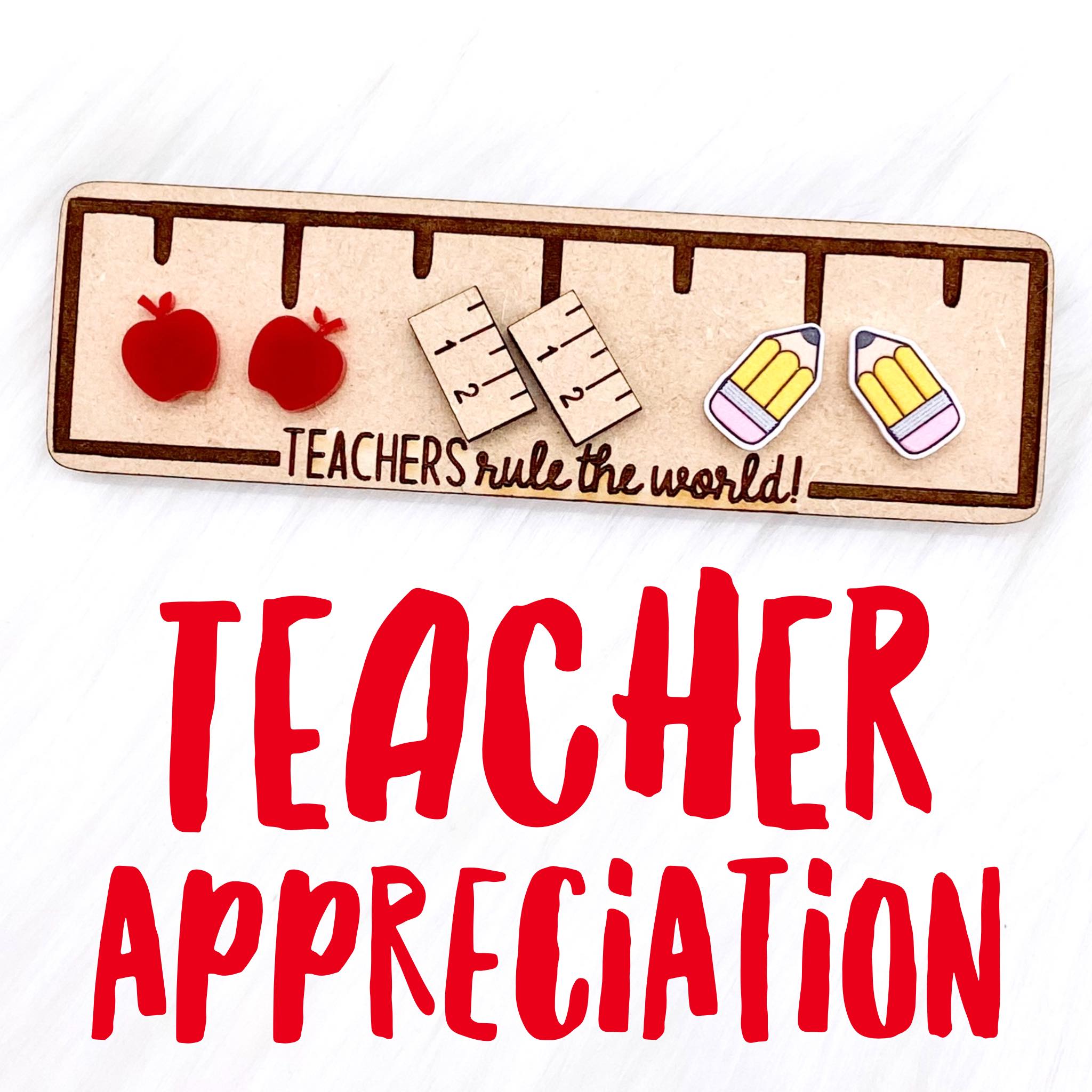 Teachers Rule the World: Apple/Ruler/#2 Pencil Triplets Earrings