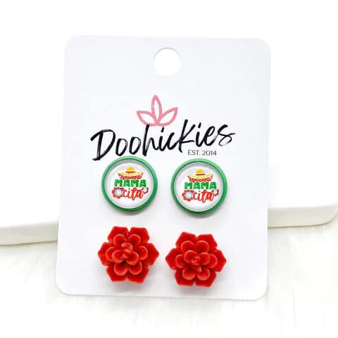 Mamacita & Red Succulents Duo Earrings