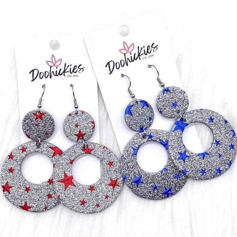 Glittery Patriotic Double O's - Silver & Blue