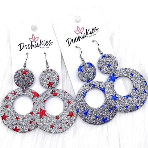Glittery Patriotic Double O's - Silver & Red