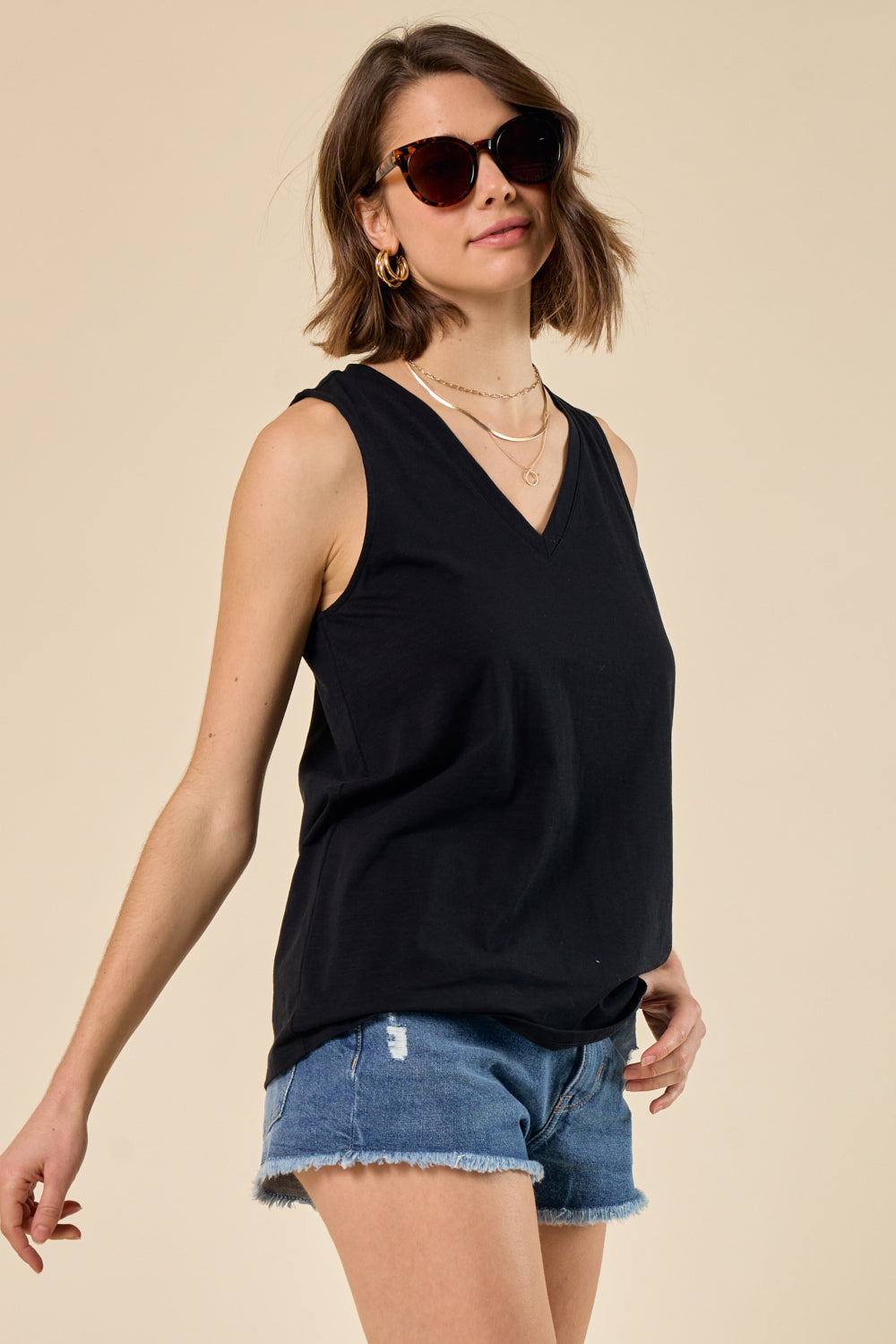 Happy Days V-neck Tank - Black