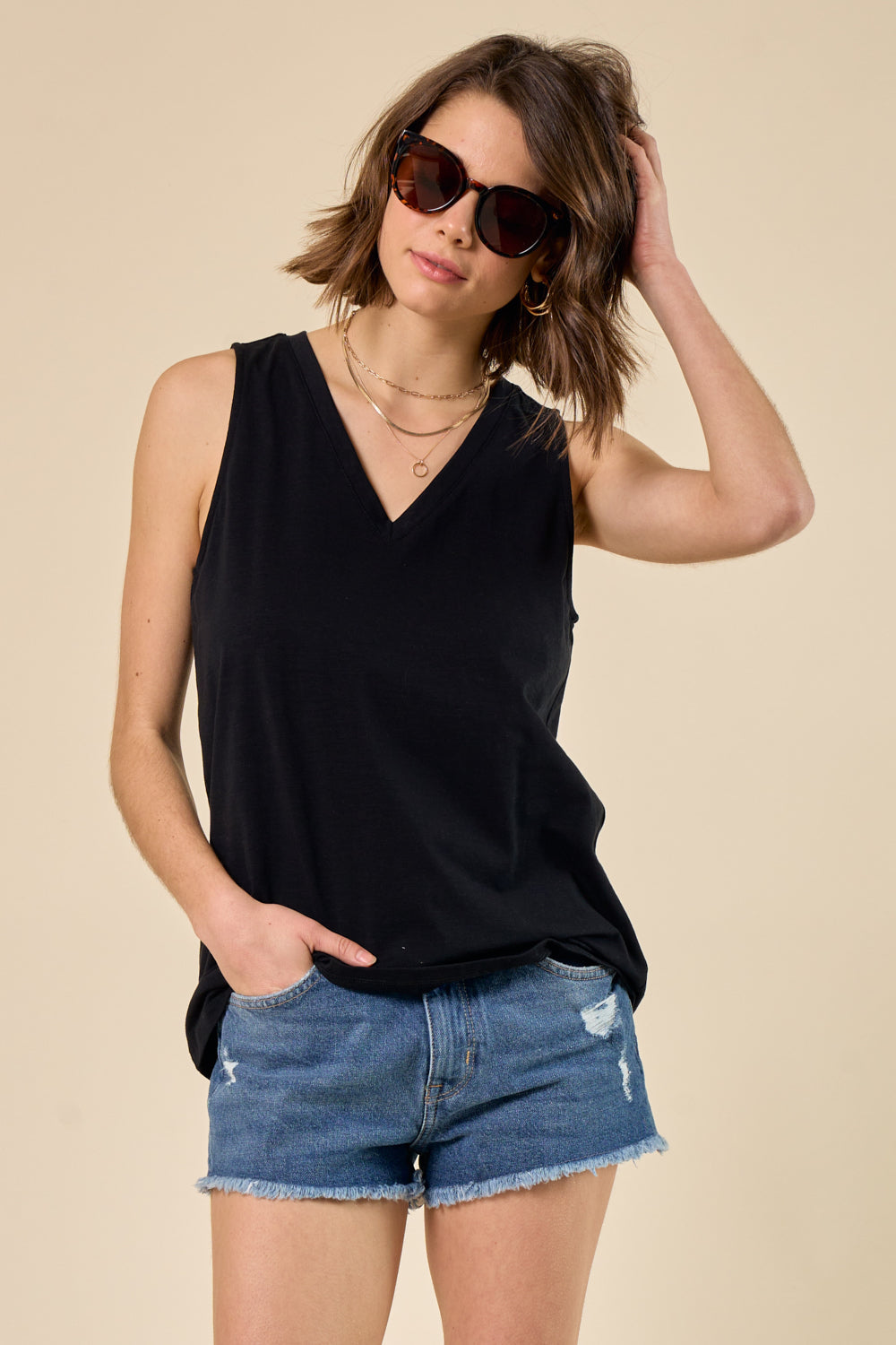 Happy Days V-neck Tank - Black