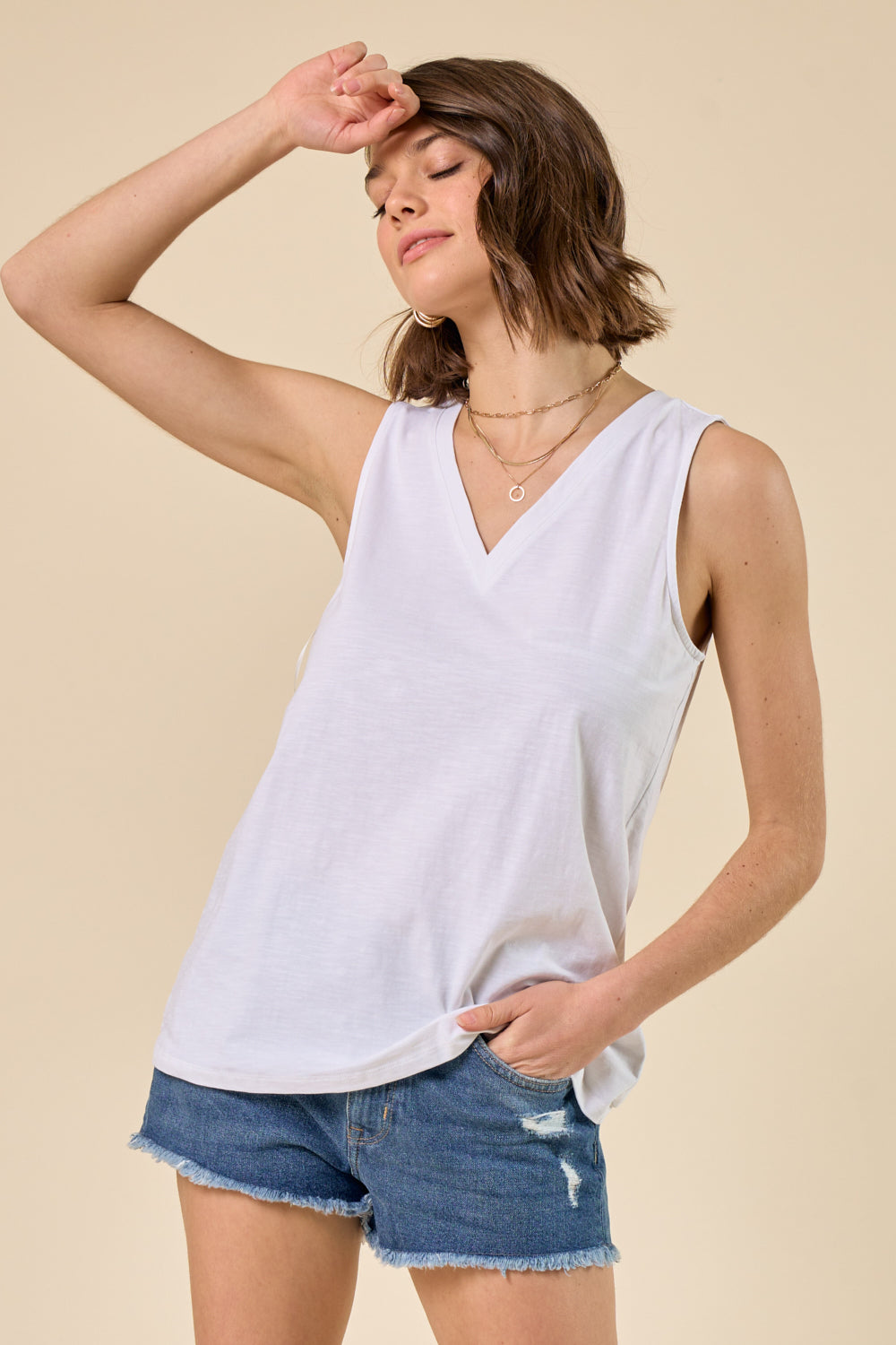 Happy Days V-neck Tank - White