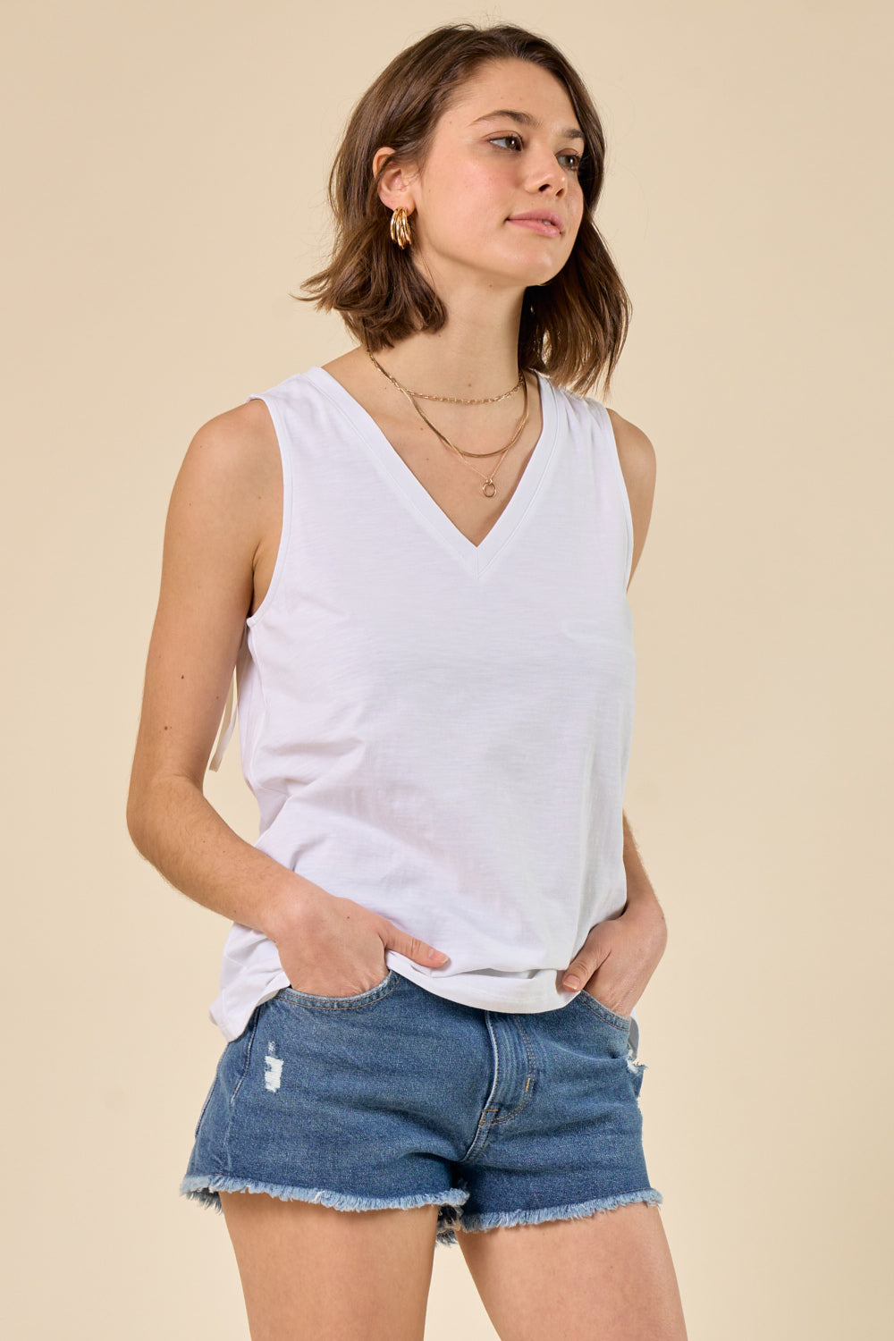 Happy Days V-neck Tank - White