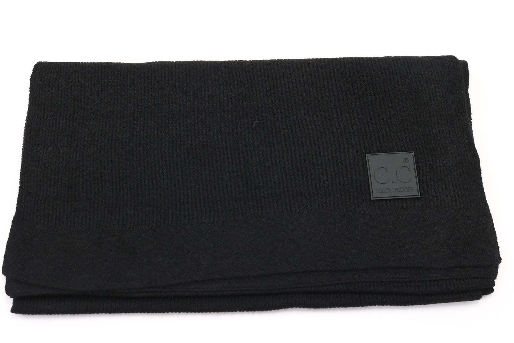 CC Solid Ribbed Scarf with Rubber Patch - Black