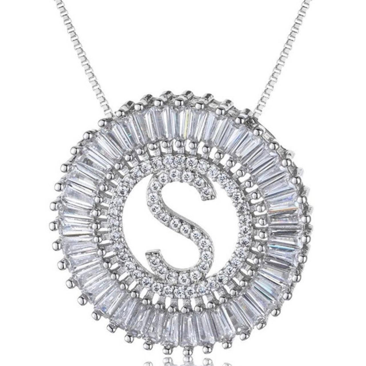 Initial Pendant Sunburst Necklace - Silver