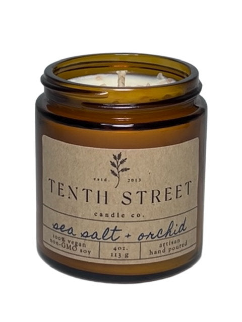 Tenth Street Candle Co. - Sea Salt + Orchid 4oz Amber Jar