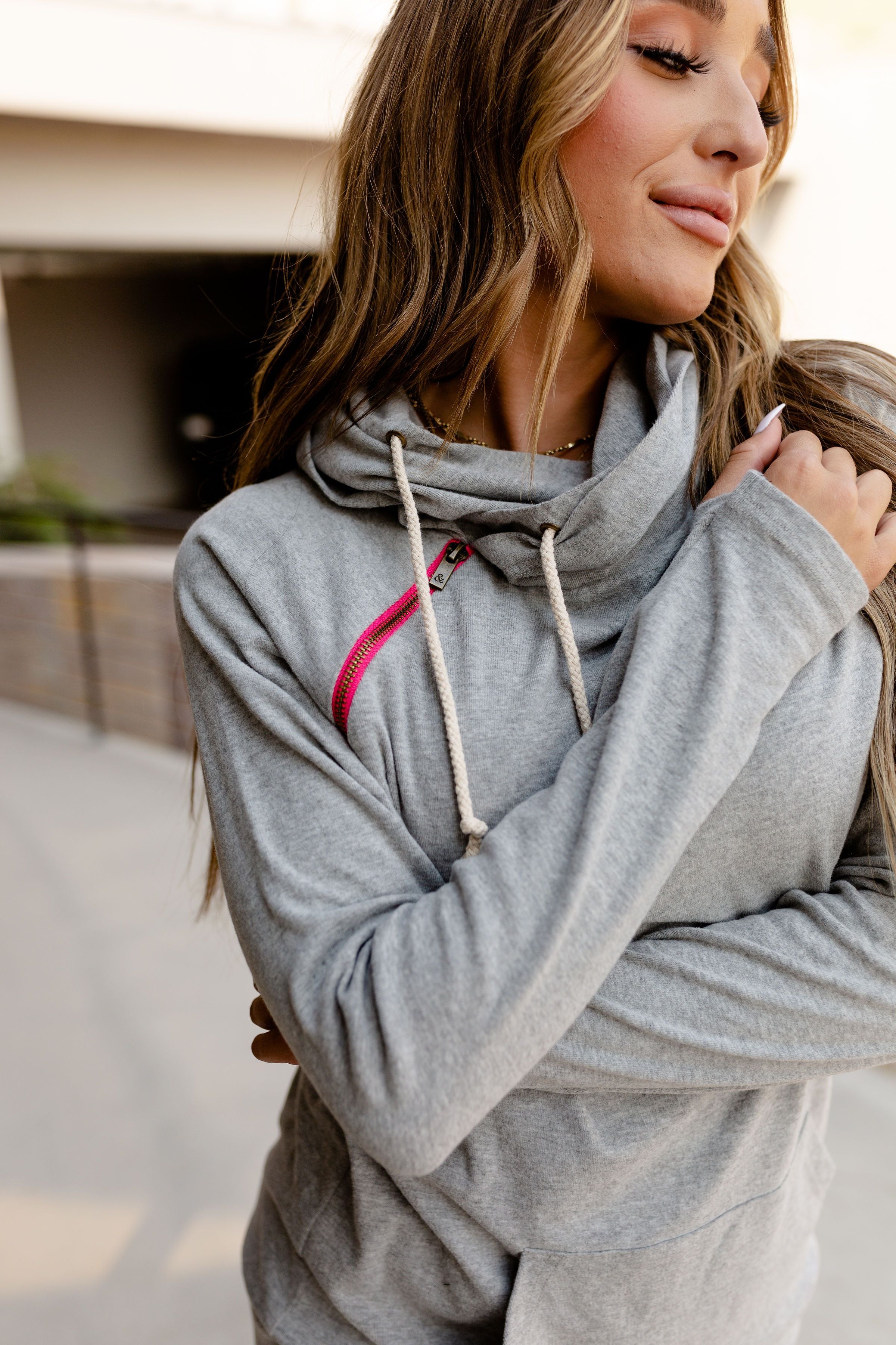 Ampersand Avenue Basic Doublehood™ Sweatshirt Pop of Pink