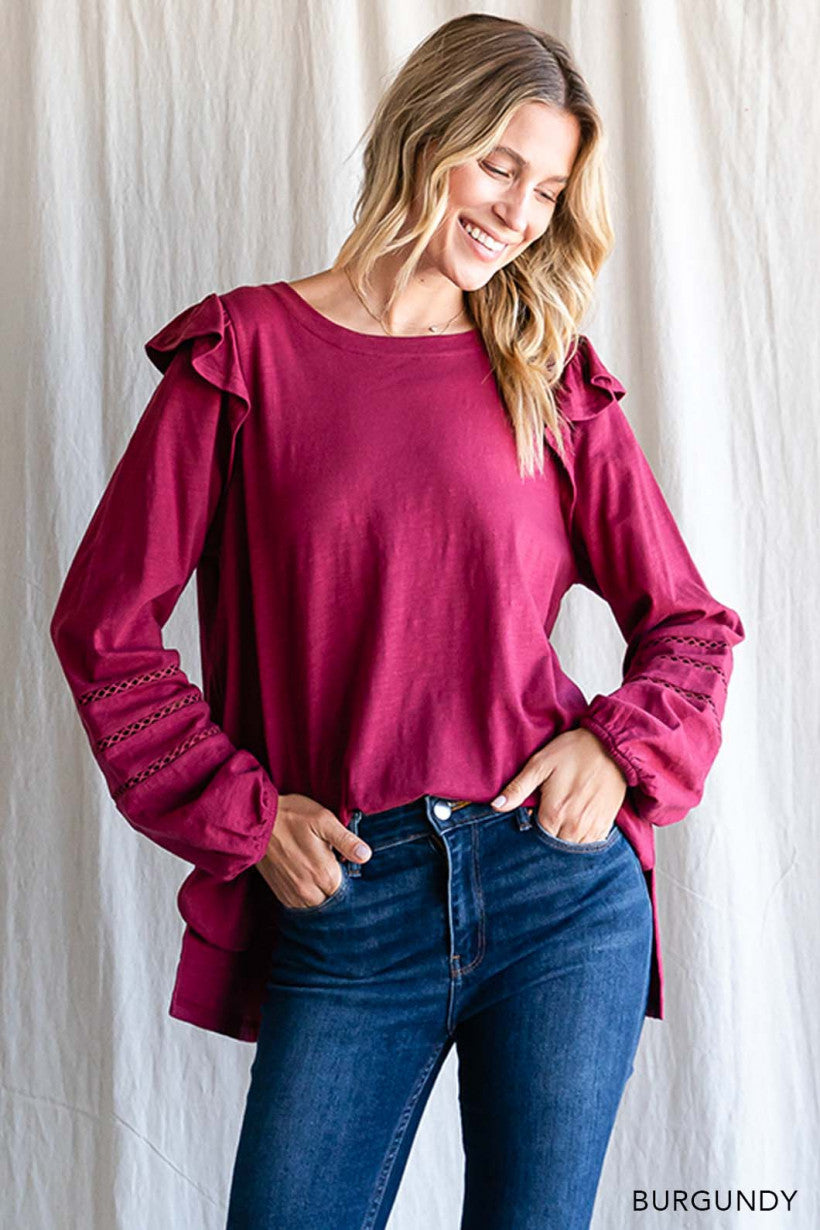 Let Off a Spark Ruffle Shoulder Top