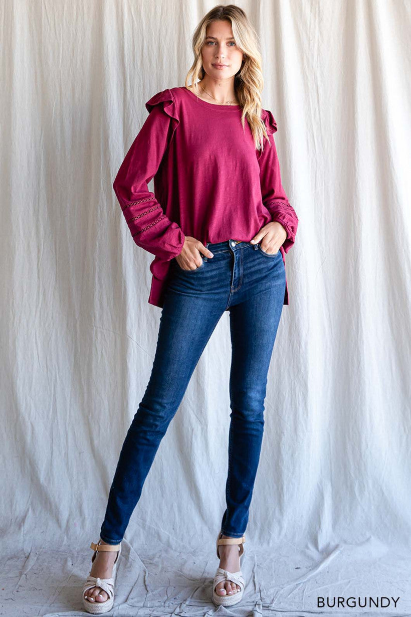 Let Off a Spark Ruffle Shoulder Top