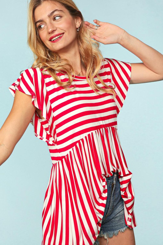 Feeling Fiery Babydoll Top - Red/Ivory