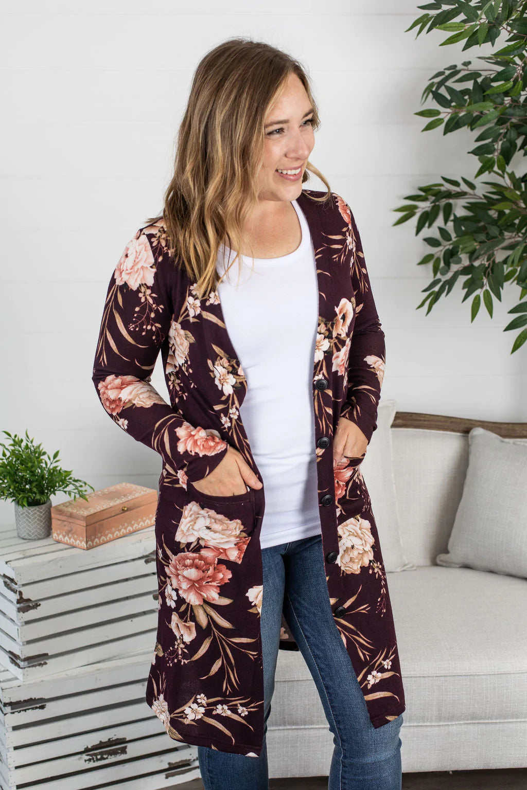All My Love Cardigan - Burgundy Floral