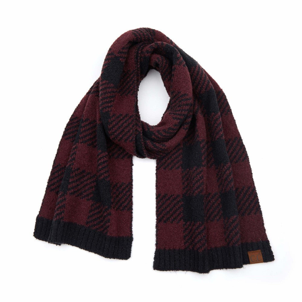 CC Buffalo Print Jacquard Knit Scarf - Black/Berry