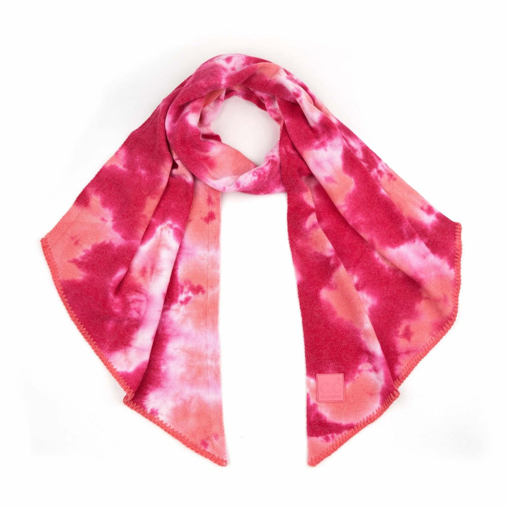 CC Tie Dye Scarf with Rubber Patch - Fuchsia/Pink