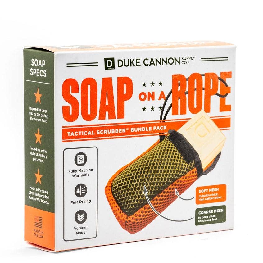Duke Cannon Soap on a Rope Bundle Pack - Tactical Scrubber + Bourbon Soap