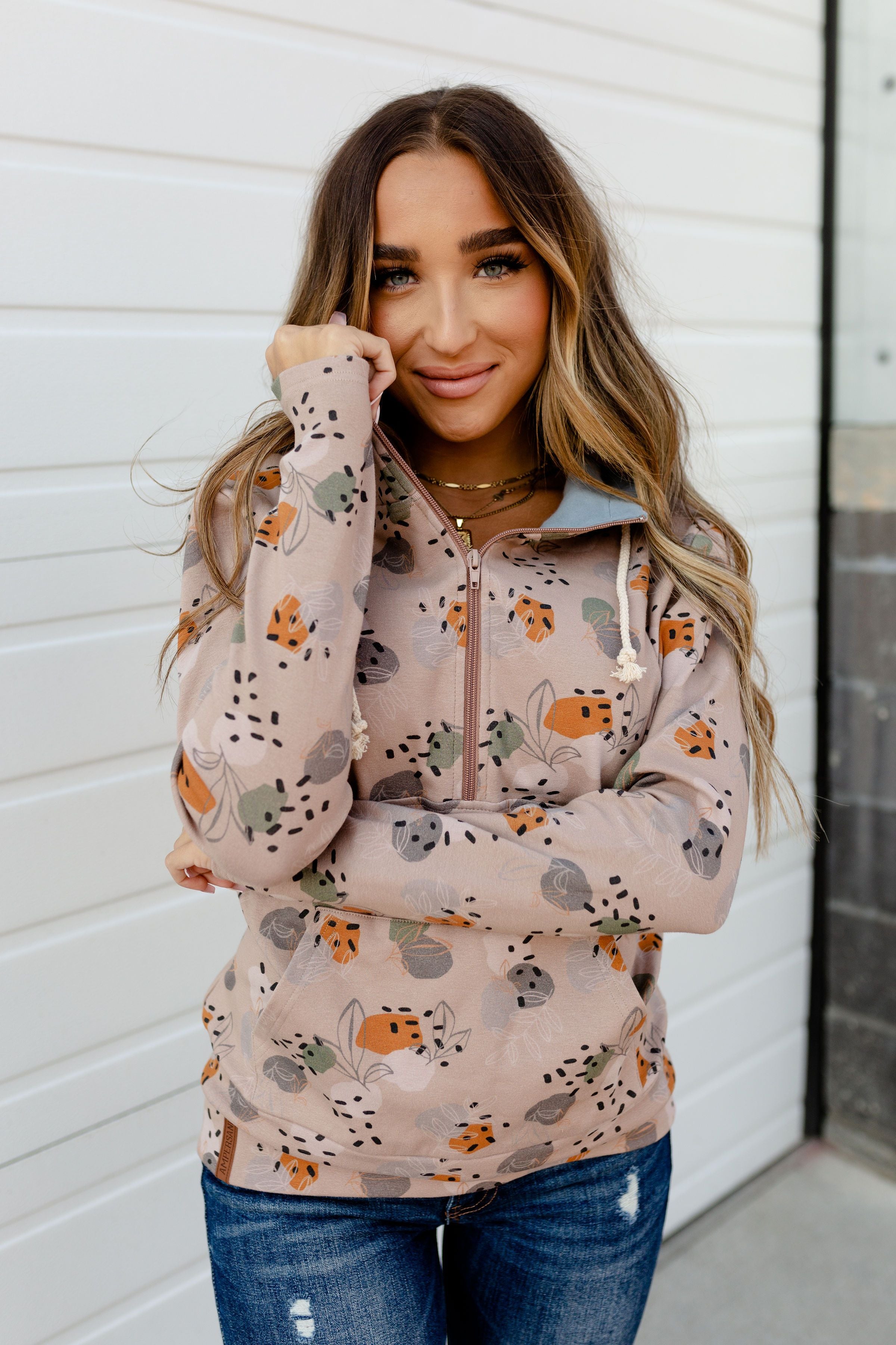 Ampersand Avenue - Halfzip Hoodie Succulent Dreams