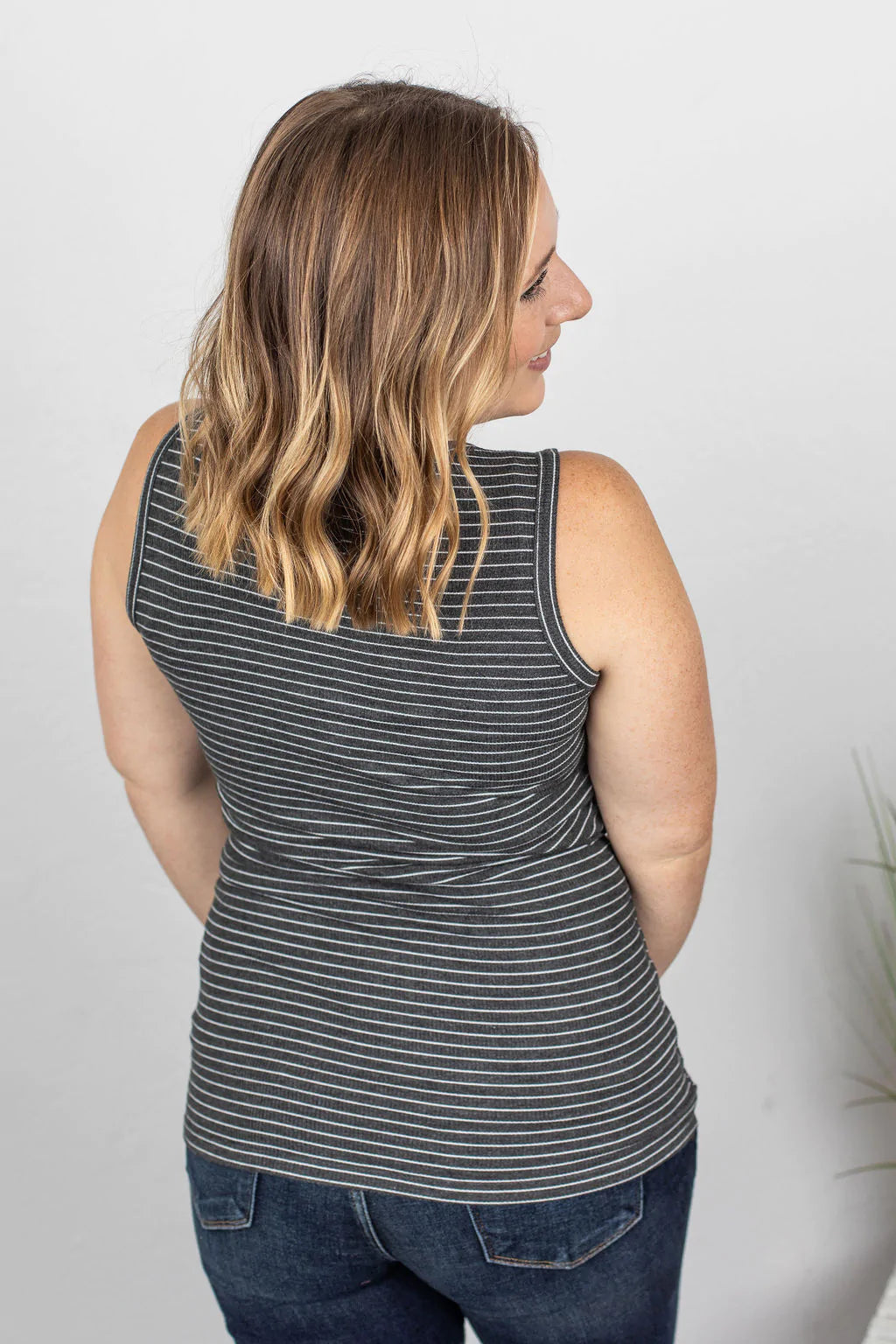 Spring Stroll Henley Tank - Charcoal Stripes