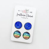 Blue Sparkles & Bright Starbursts Duo Stud Earrings