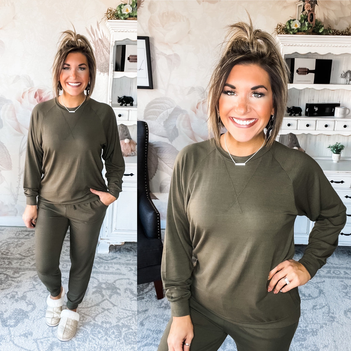 Olive green jogger discount set