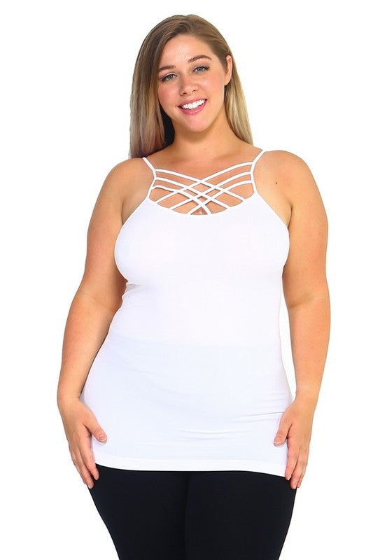 Seamless Triple Criss Cross Tank - White