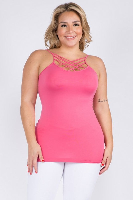 Seamless Triple Criss Cross Tank - Hot Pink
