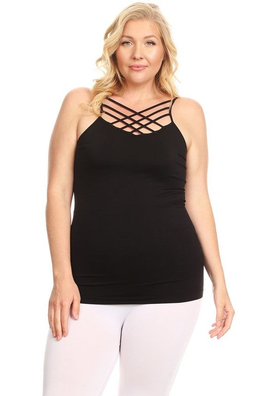 Seamless Triple Criss Cross Tank - Black