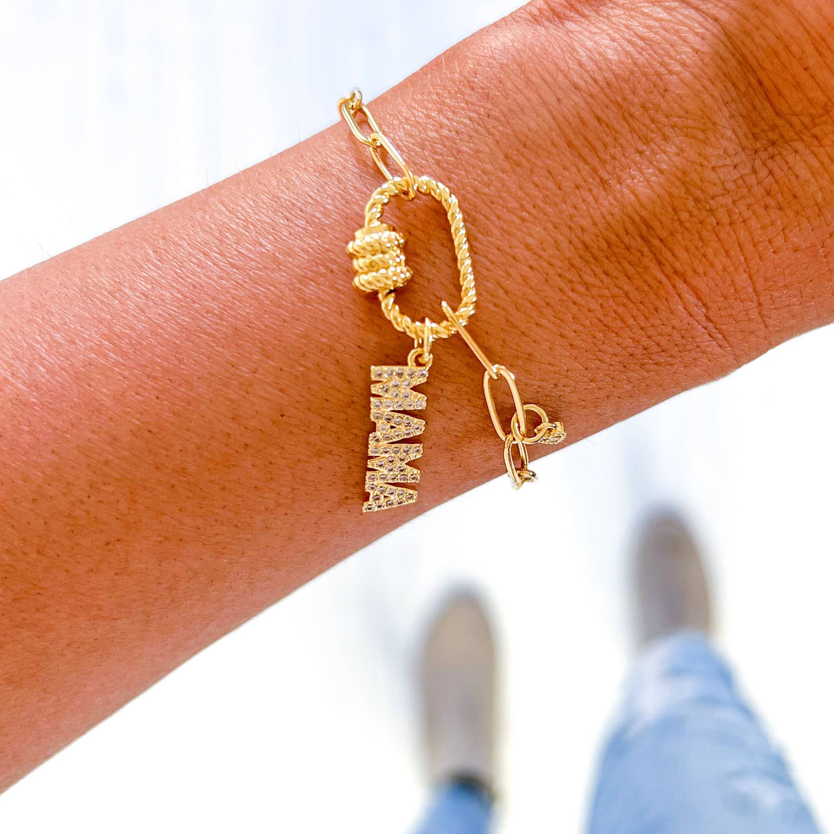 18K Gold Filled Mama Pave' Charm Bracelet
