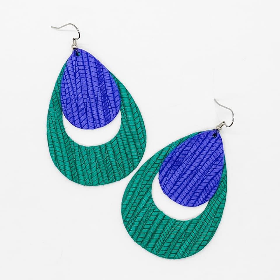 Spring Layered Hoops - Royal Blue on Teal Green Bamboo