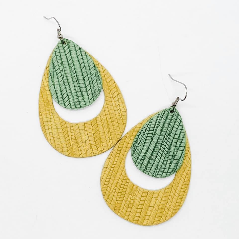 Spring Layered Hoop Earrings- Green on Yellow Bamboo