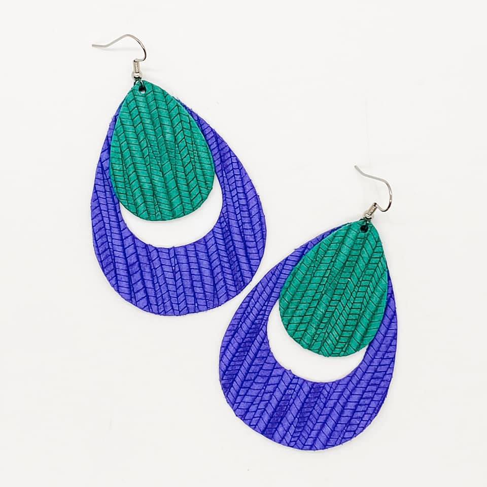 Spring Layered Hoops - Teal Green on Royal Blue Bamboo