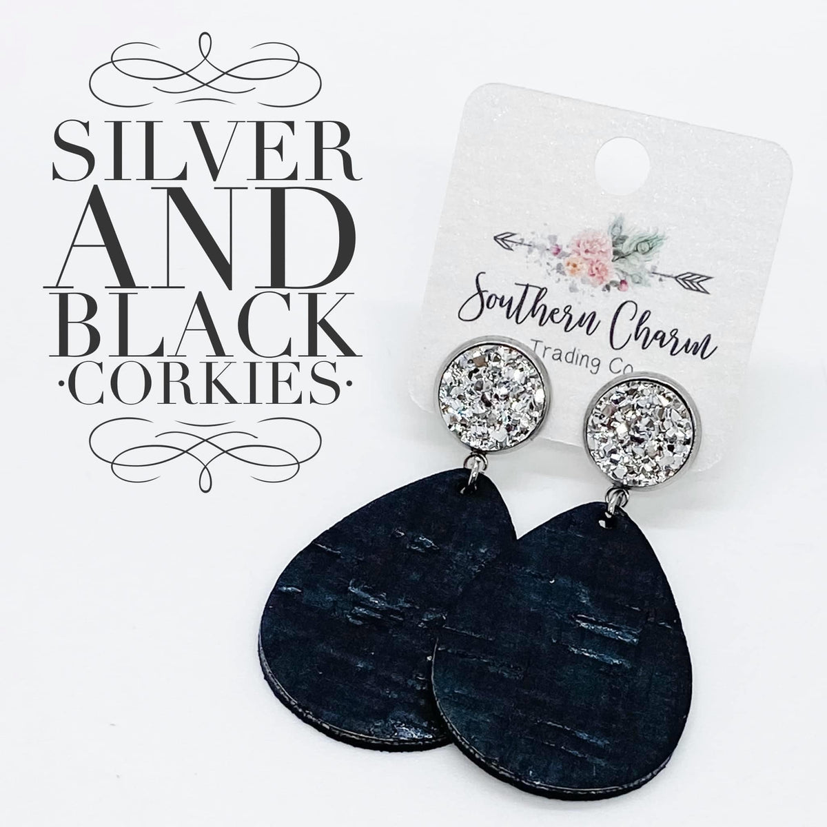 2" Silver & Black Dangle Corkies