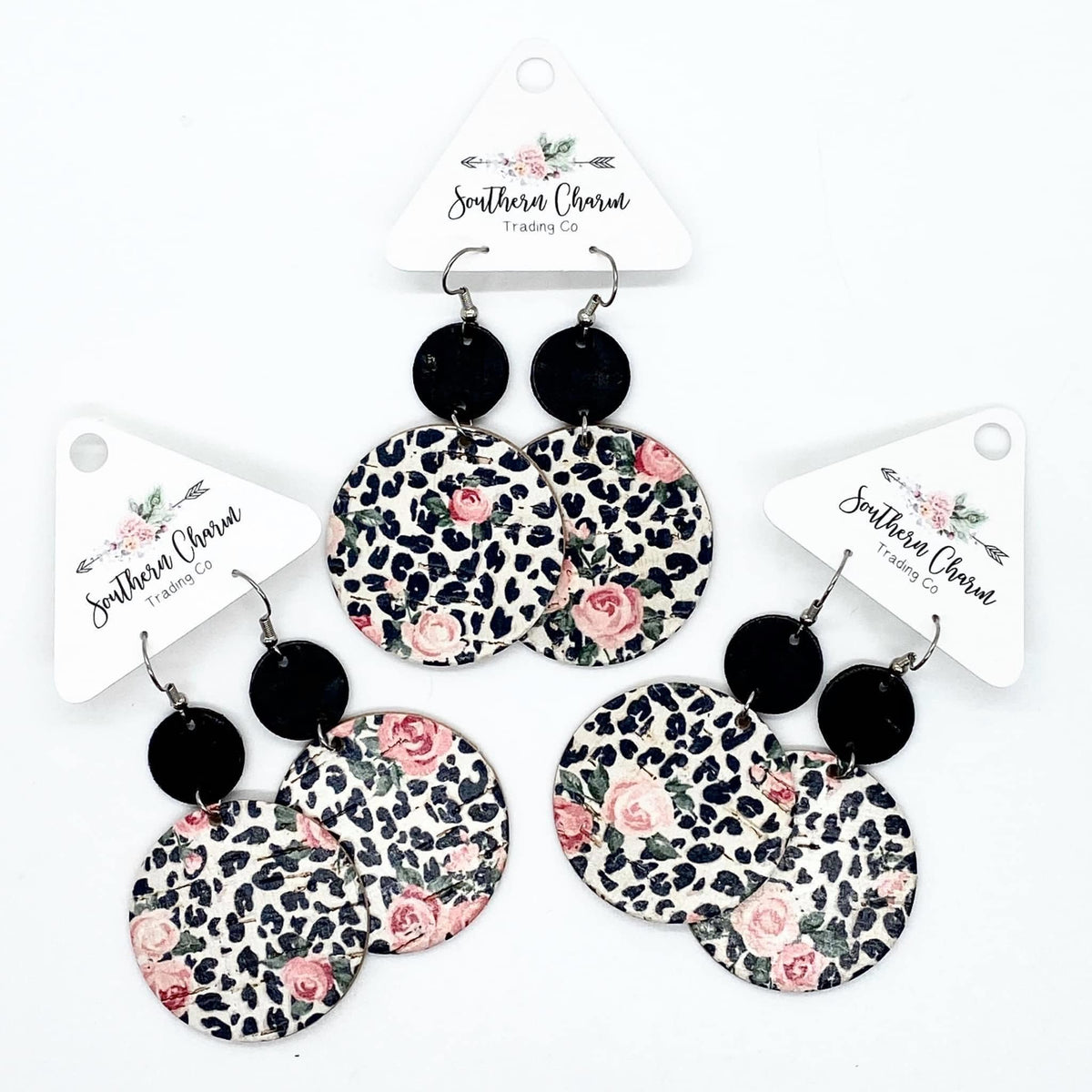 Roses on Leopard Piggyback Earrings