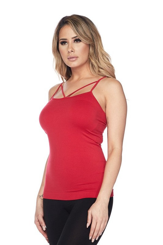 Seamless Single Criss Cross Tank - Crimson