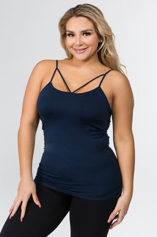 Seamless Single Criss Cross Tank - Navy Blue