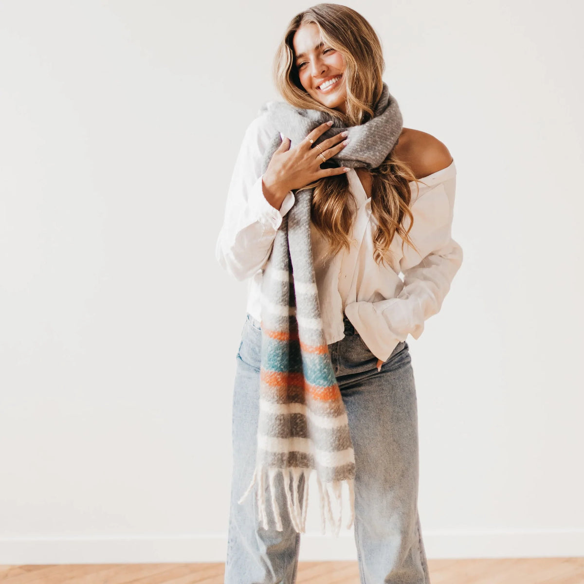 New Day Striped Scarf - Gray