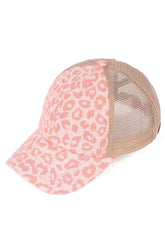 CC High Pony Criss Cross Ball Cap - Leopard Denim Pink