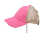 CC Brand - Washed Denim Criss Cross High Ponytail Ball Cap - Pink