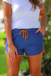 Navy & Orange Drawstring Everyday Shorts