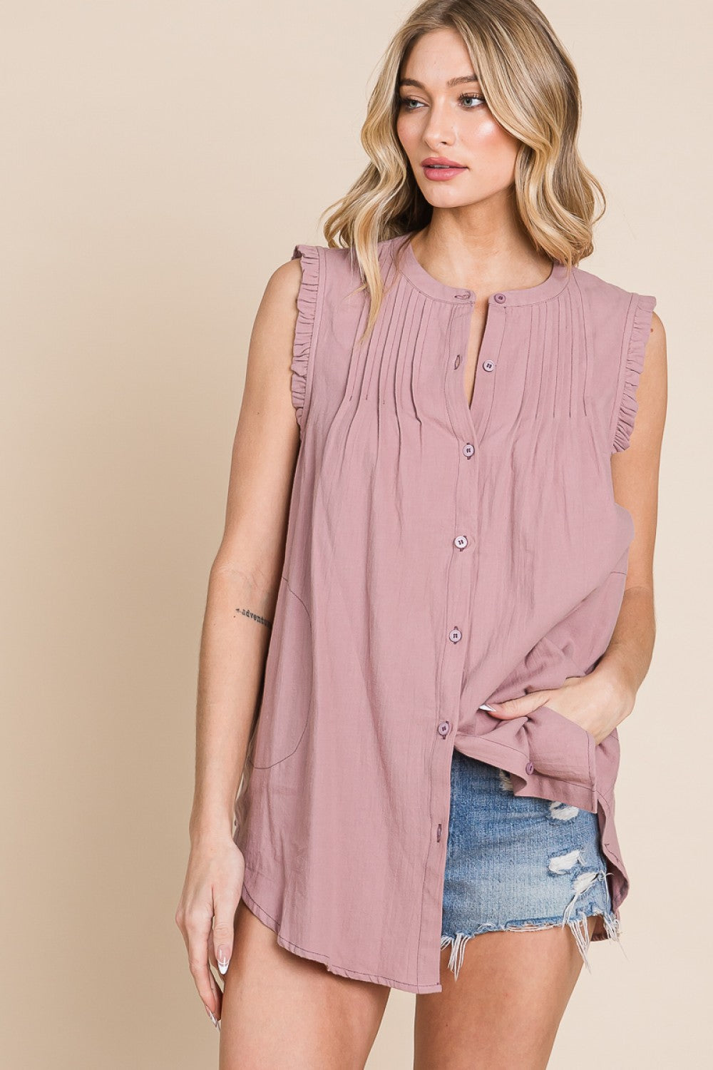 Coming to You Button Down - Mauve