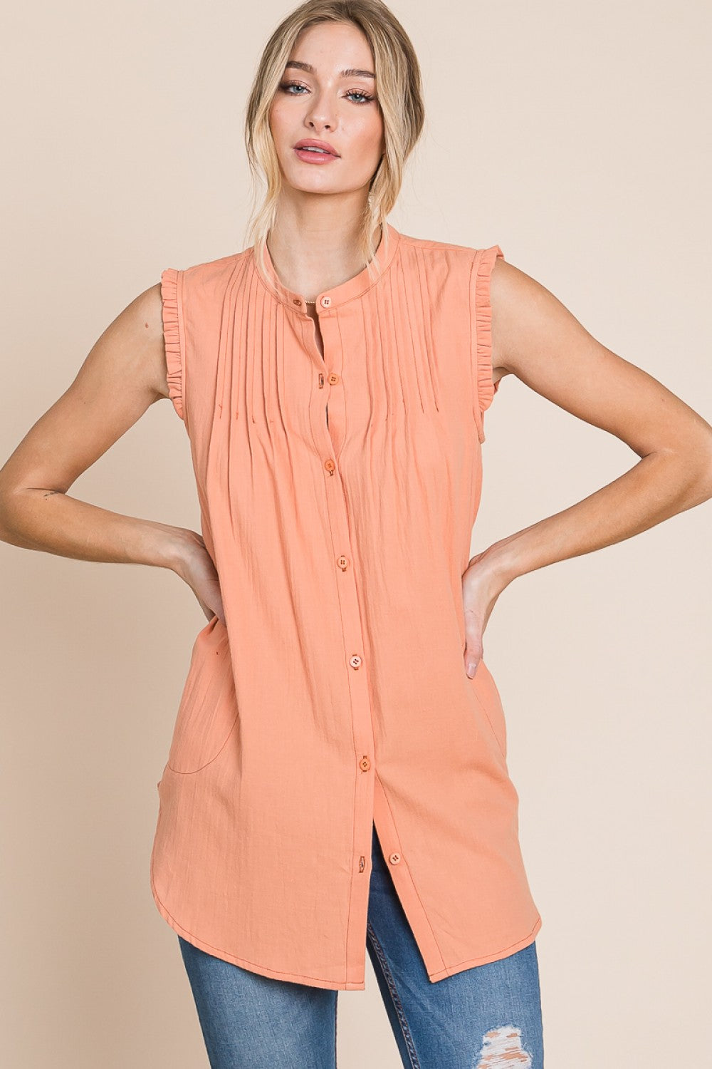 Coming to You Button Down - Coral