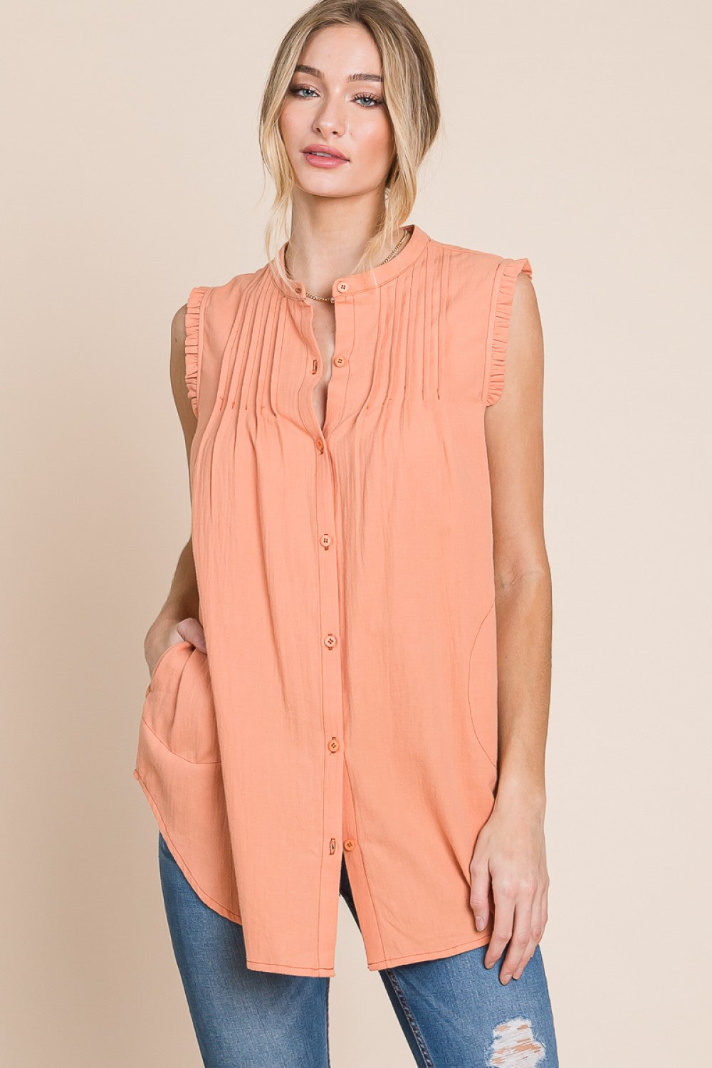 Coming to You Button Down - Coral