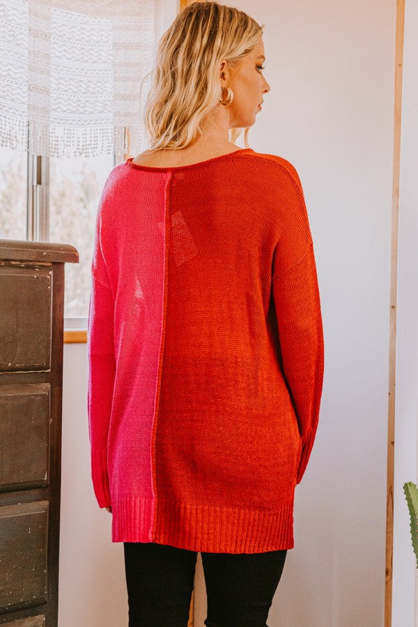 Don't Hide Now Colorblock Sweater - Red/Pink
